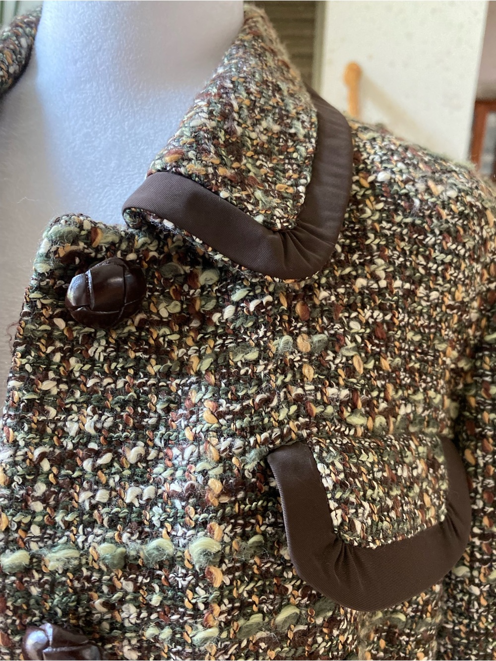 Talbots Tweed Boucle Jacket Brown Green Button Front 12P - Picture 6 of 16